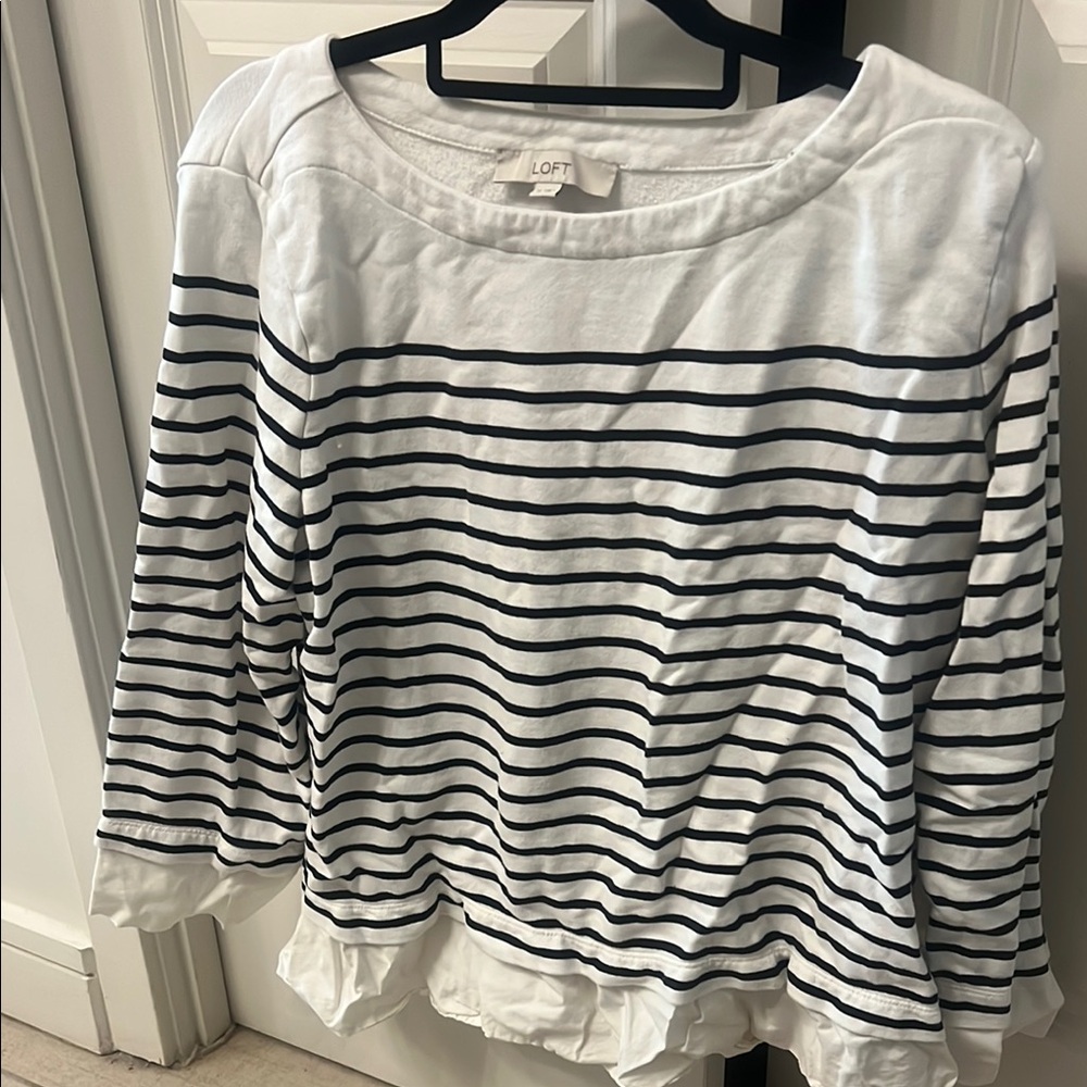 LOFT White and Gray Boxy Sailor Collar Sweatshirt